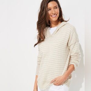Vineyard Vines 100% Cashmere Hoodie Women's Small Tan Cream Striped Sweater